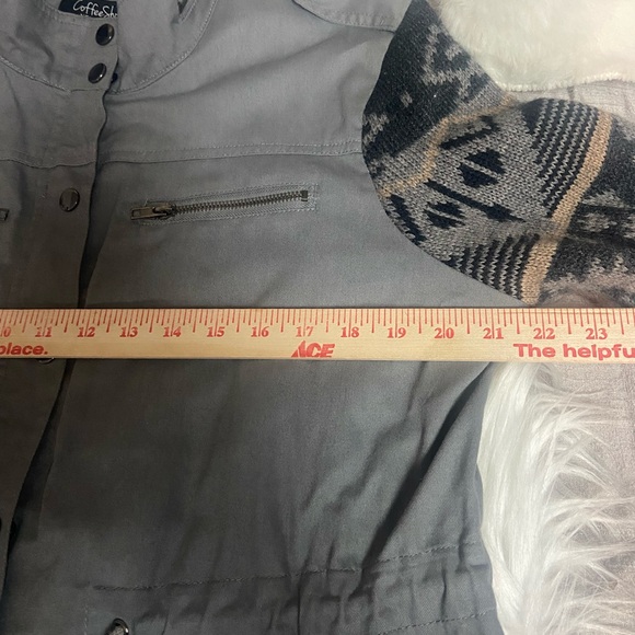 CoffeeShop Olive Green Utility Jacket with Knit Sleeves - Picture 11 of 16